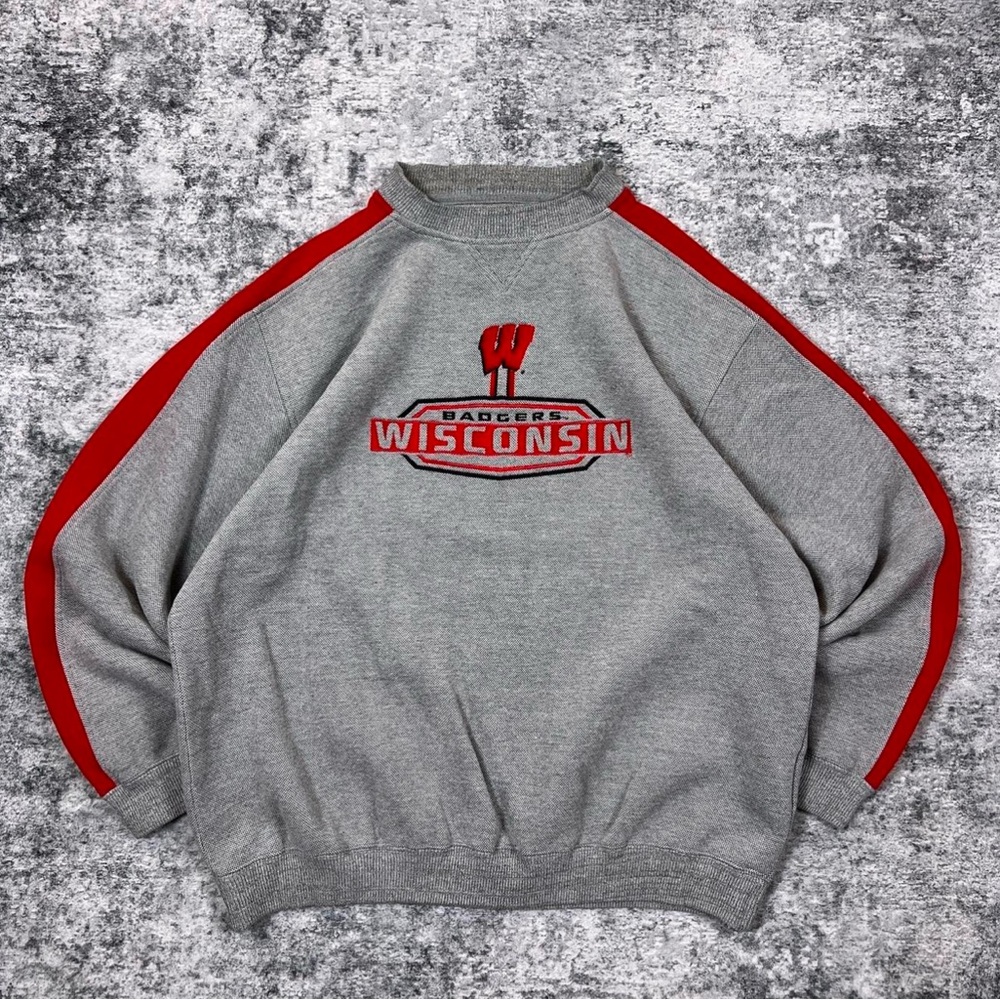 Vintage Wisconsin Badger Embroidered Puma Waffle Knit Crewneck Sweatshirt XL